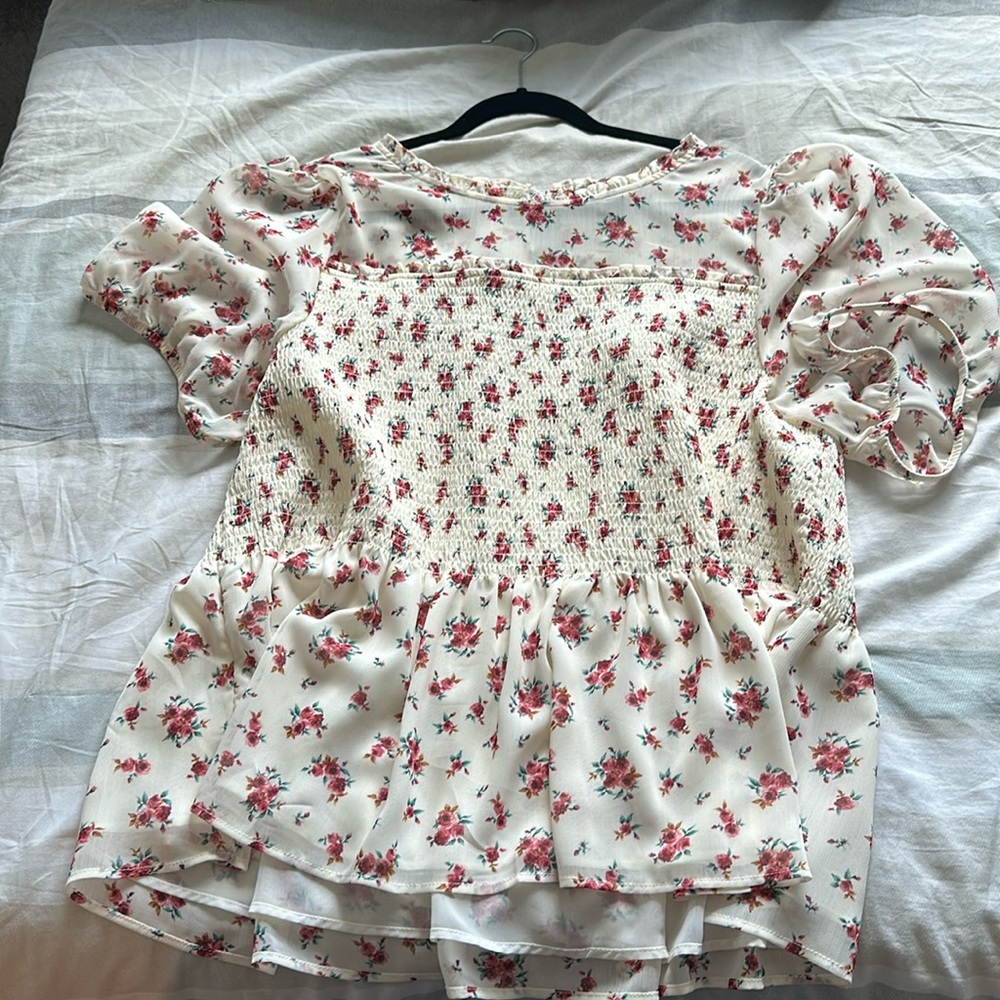 ⭐️NEVER WORN⭐️Chiffon ruffle mock neck smocked crop top